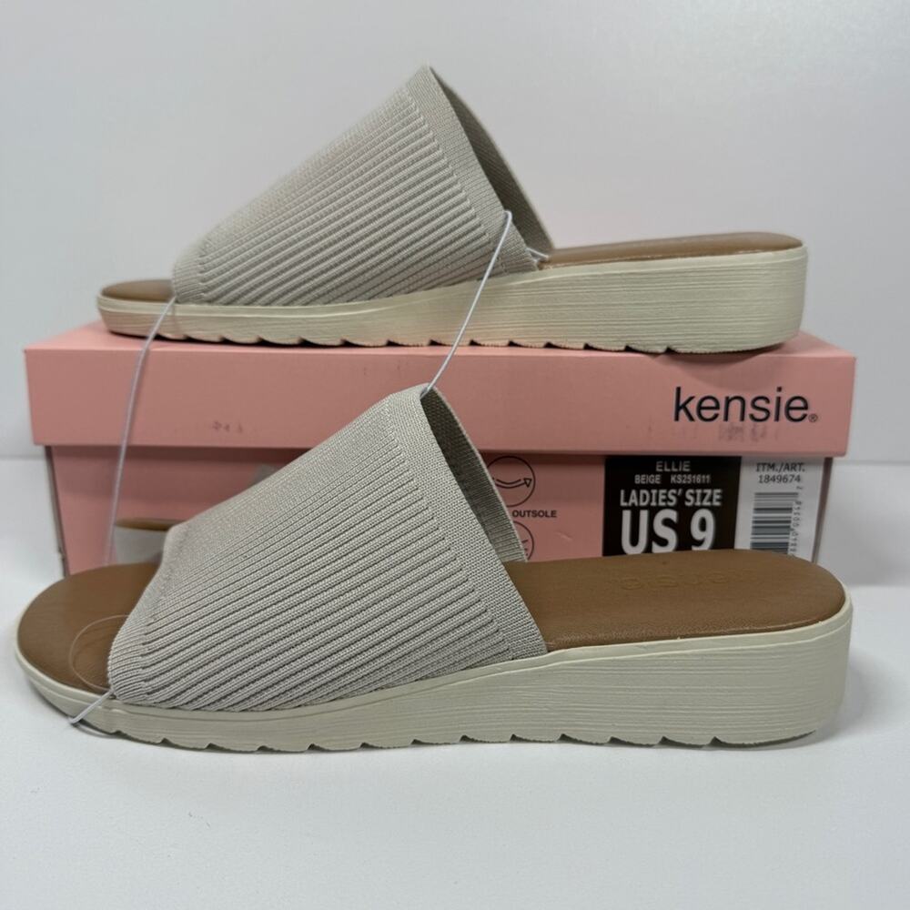 NIB • Kensie Women's Ellie Beige Knit Wedge Sandals Size: 9 - Picture 2 of 6
